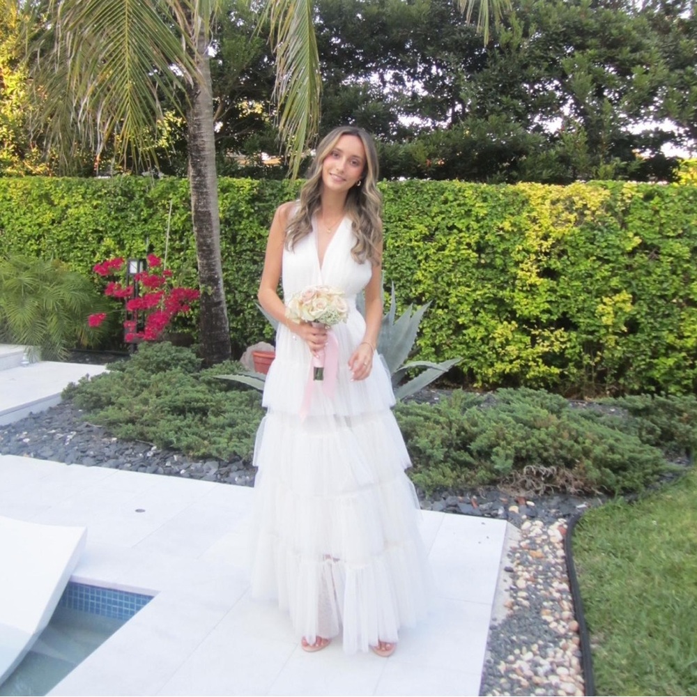 Elegant White Tiered Gown
